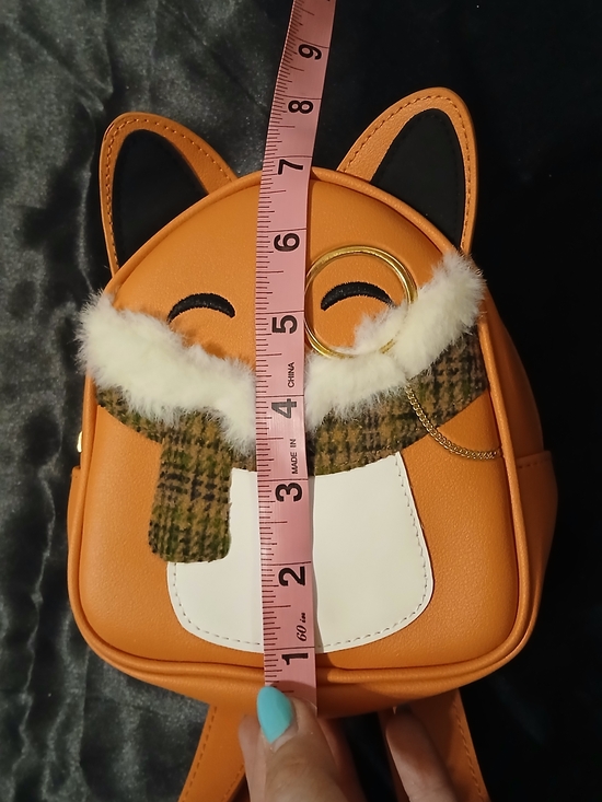 Fox Mini Backpack Orange Vegan Leather Kawaii Cute Animal Bag Scarf Chain Detail - Picture 8 of 8